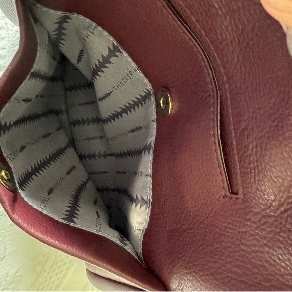 Thacker Darcy Leather Maroon Dual Top Handle Large Shoulder Tote Bag Purse - Picture 6 of 12